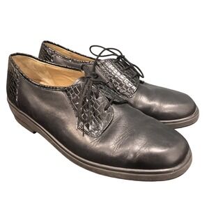 SOLIDUS Womens Leather Lace Up Loafer Sz 8 Black Embossed Comfort Sneaker‎ Hedda